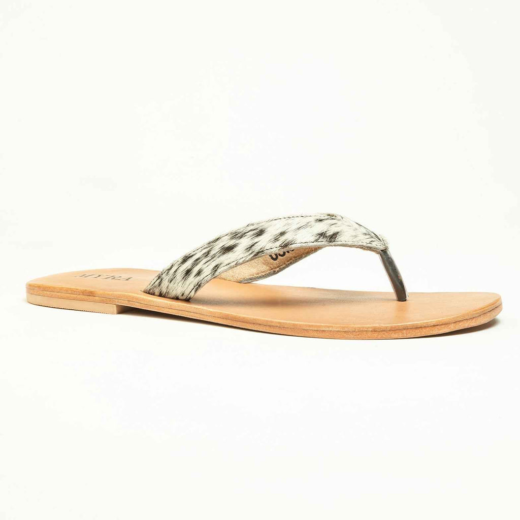 Myra Echo Valley Hairon Leather Sandals in Spotted Ivory