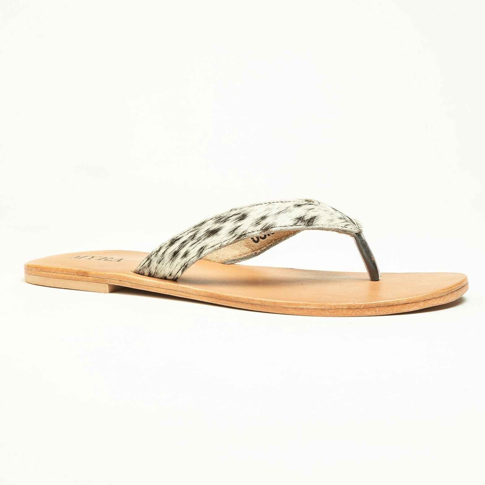 Myra Echo Valley Hairon Leather Sandals in Spotted Ivory
