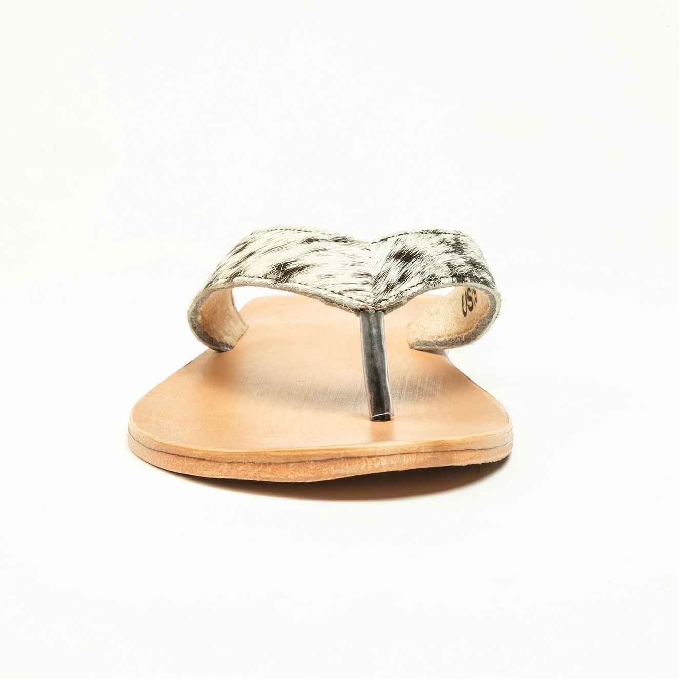 Myra Echo Valley Hairon Leather Sandals in Spotted Ivory