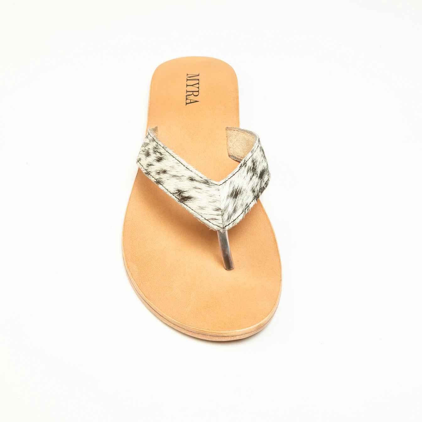 Myra Echo Valley Hairon Leather Sandals in Spotted Ivory