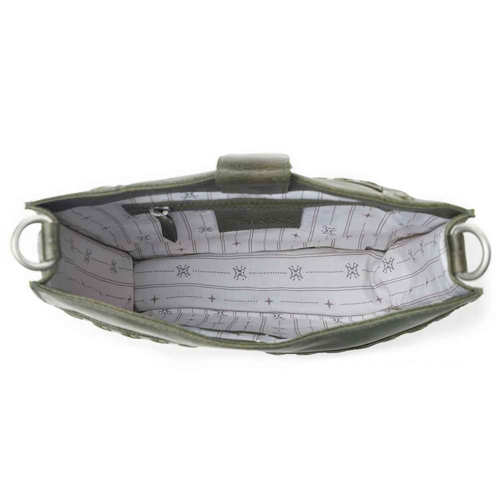 Myra Zidana Mirelle Woven Veg Tanned Leather Sling Bag in Oliva Nero