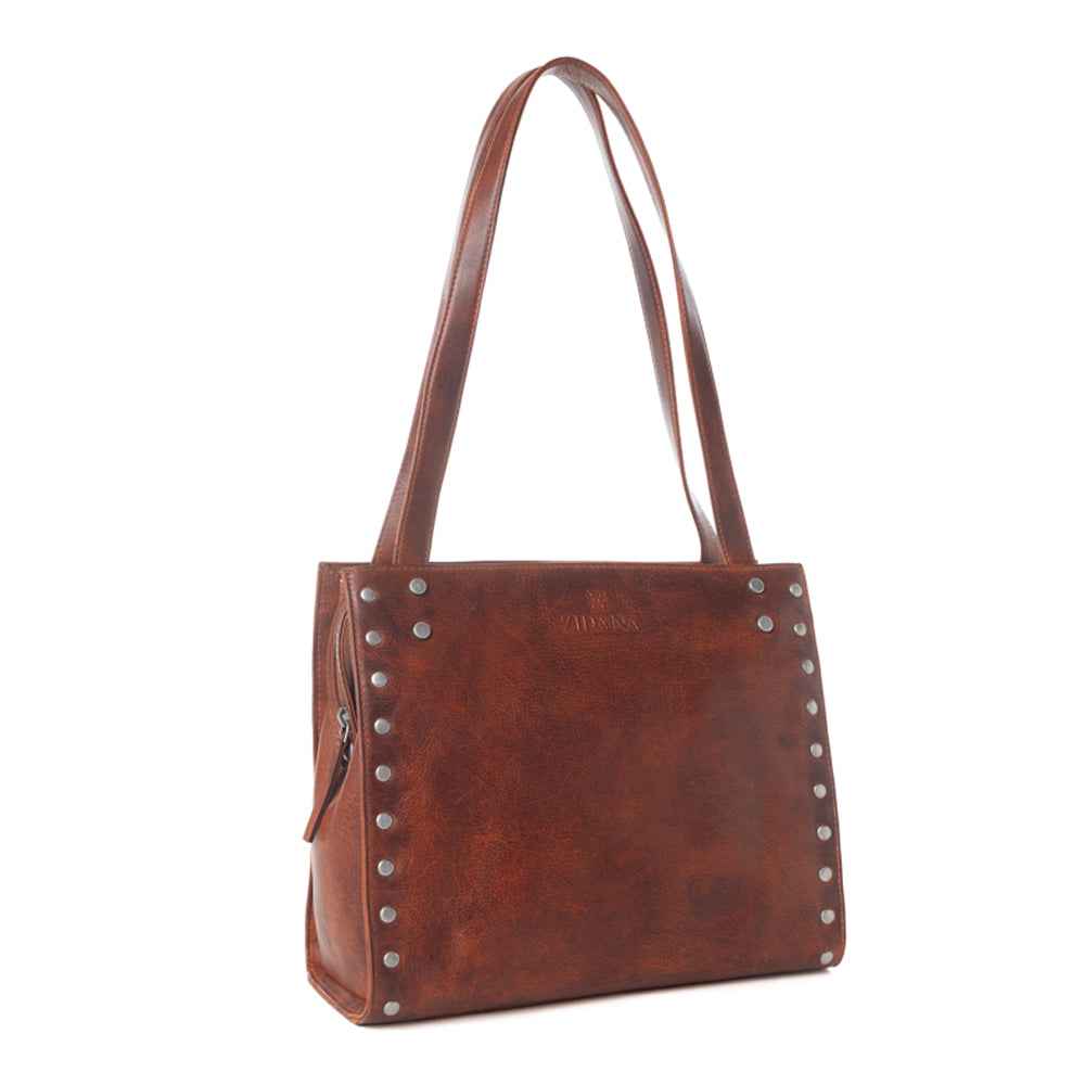 Myra Zidana Aria Amethyst Veg Tanned Leather Tote Bag in Vintage Red