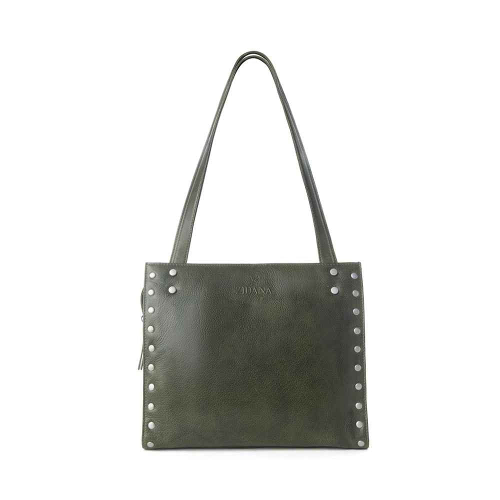 Myra Zidana Aria Amethyst Veg Tanned Leather Tote Bag in Dark Fern
