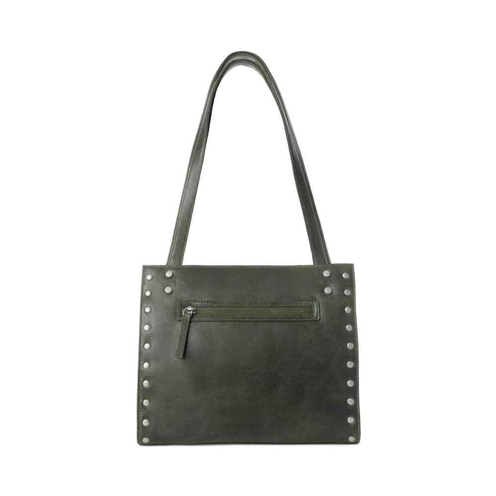 Myra Zidana Aria Amethyst Veg Tanned Leather Tote Bag in Dark Fern