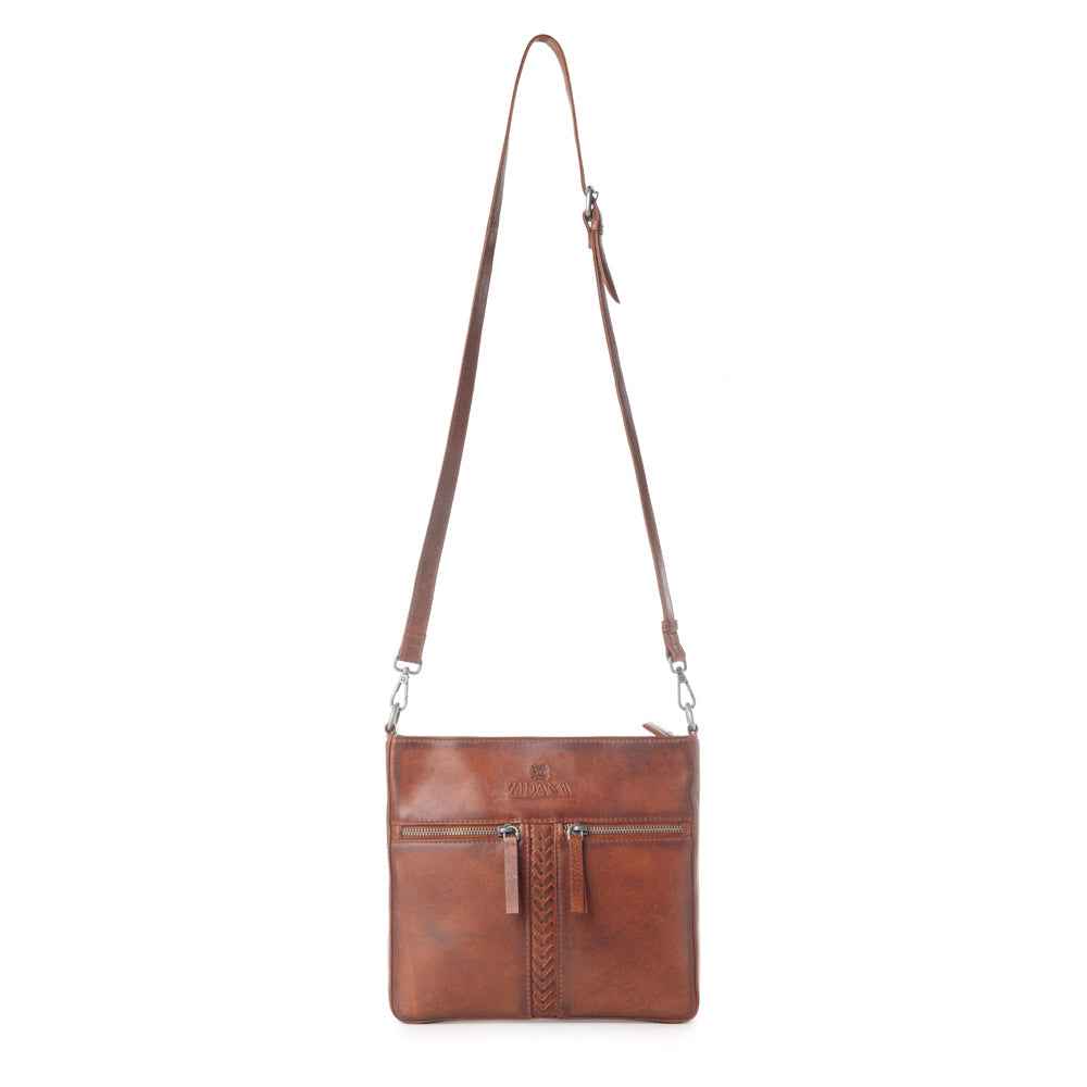 Myra Zidana El Paso Twin Veg Tanned Leather Crossbody Bag in Wildwood Red