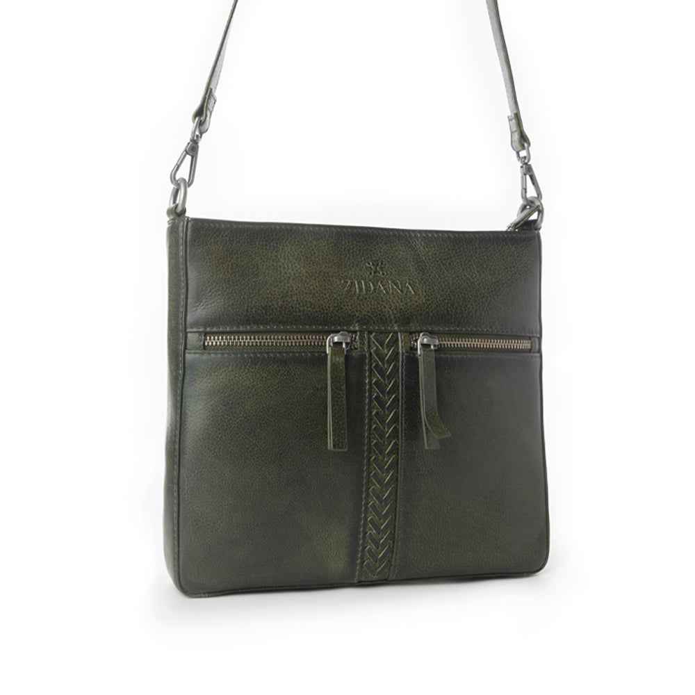 Myra Zidana El Paso Twin Veg Tanned Leather Crossbody Bag in Olive Grove
