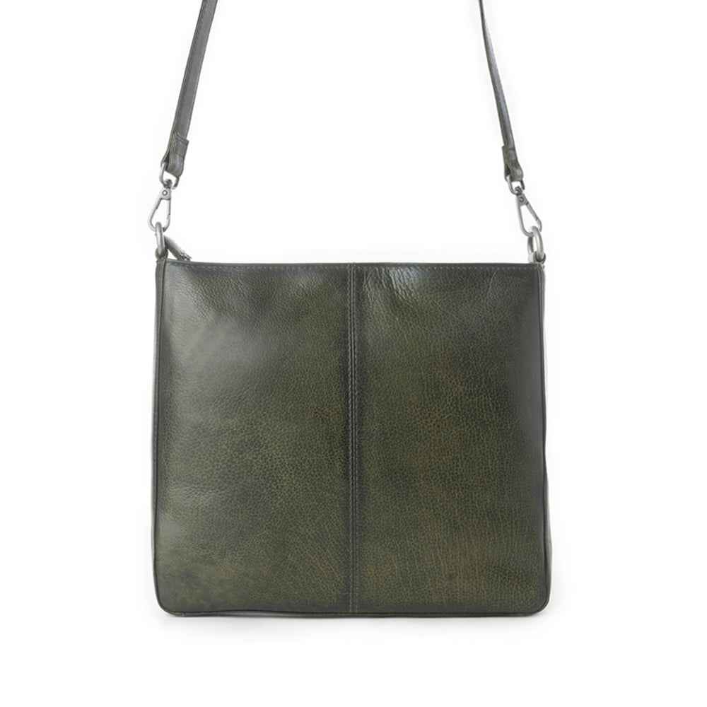 Myra Zidana El Paso Twin Veg Tanned Leather Crossbody Bag in Olive Grove