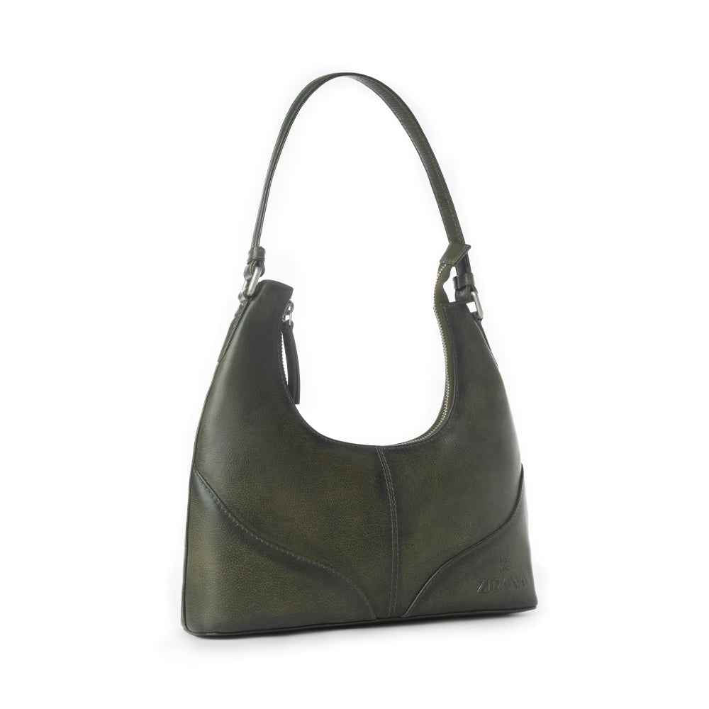 Myra Zidana Winchester Loop Veg Tanned Leather Shoulder Bag in Midnight Olive