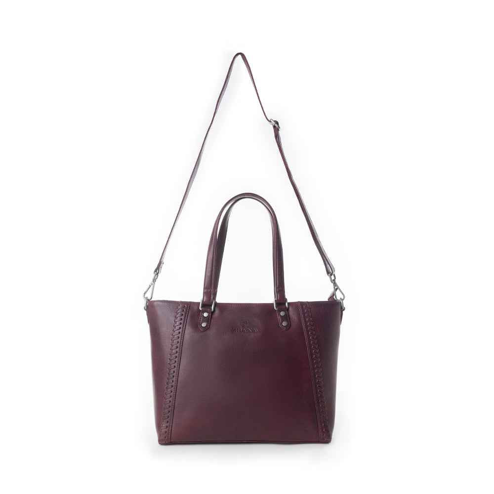 Myra Zidana Arista Bloom Veg Tanned Leather Handbag in Noire Berry