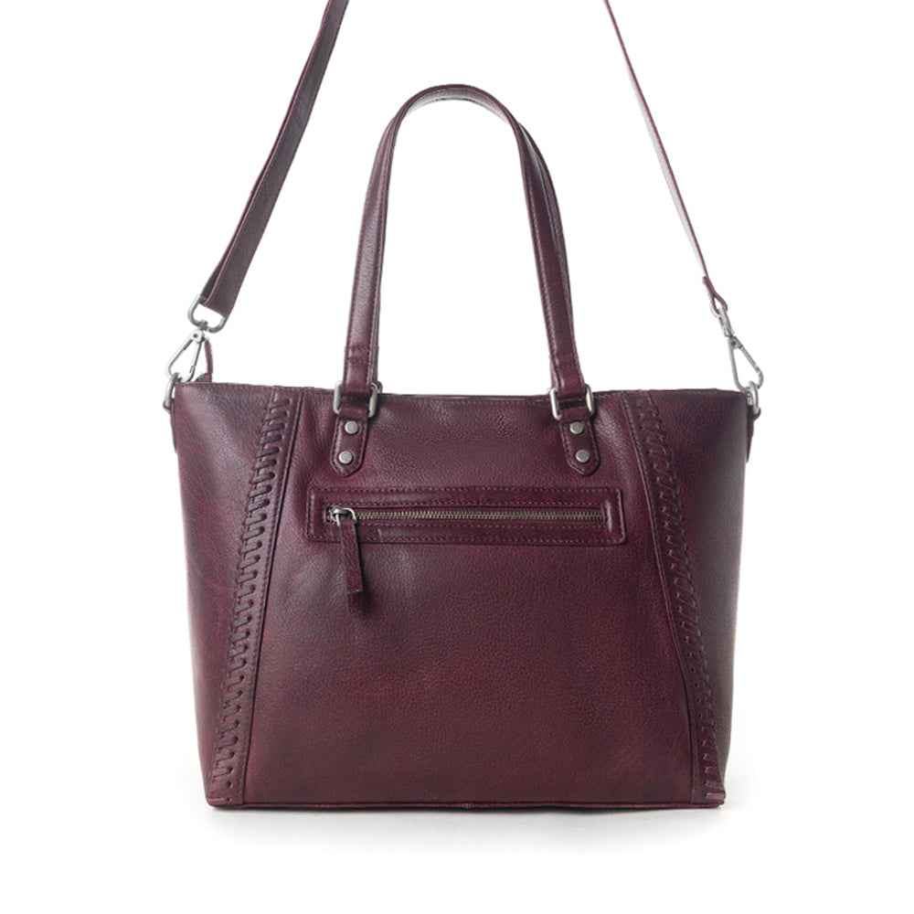 Myra Zidana Arista Bloom Veg Tanned Leather Handbag in Noire Berry