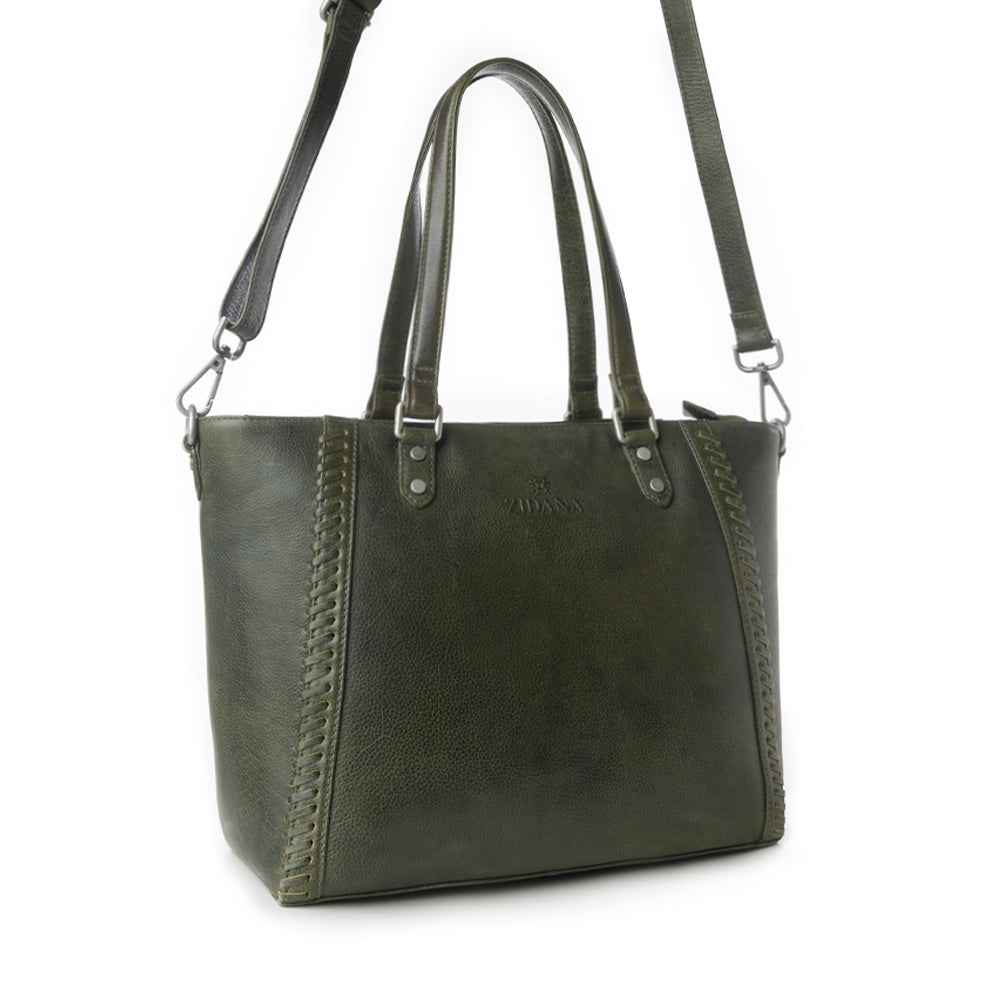 Myra Zidana Arista Bloom Veg Tanned Leather Handbag in Smoky Green