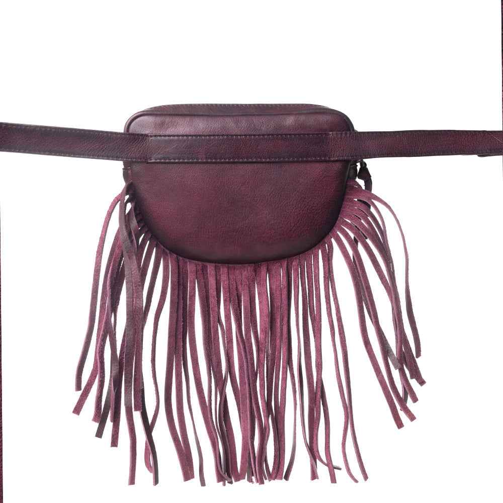 Myra Zidana Stormy Trails Fringed Veg Tanned Leather Bag in Raven Dusk