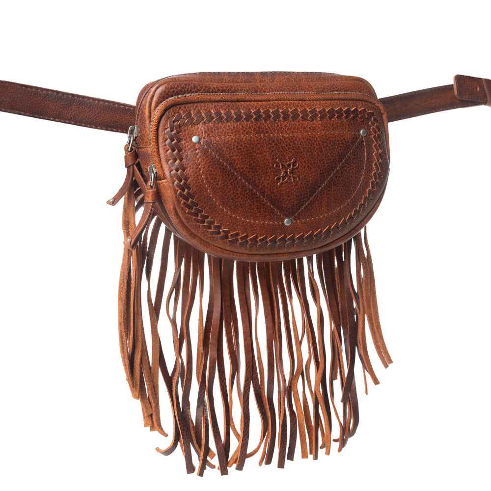 Myra Zidana Stormy Trails Fringed Veg Tanned Leather Bag in Vintage Ember
