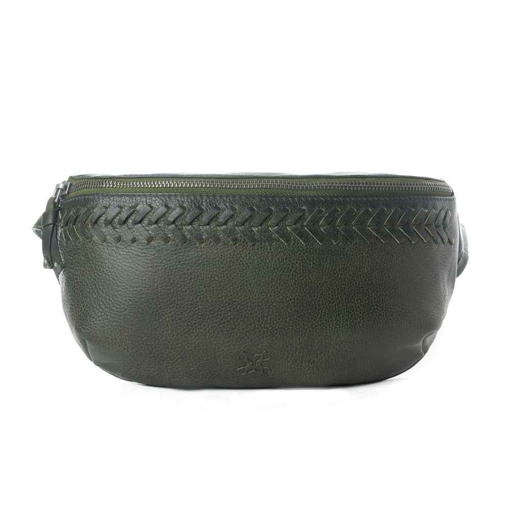 Myra Zidana Amarillo Handstitched Veg Tanned Leather Fanny Pack in Saddle Moss