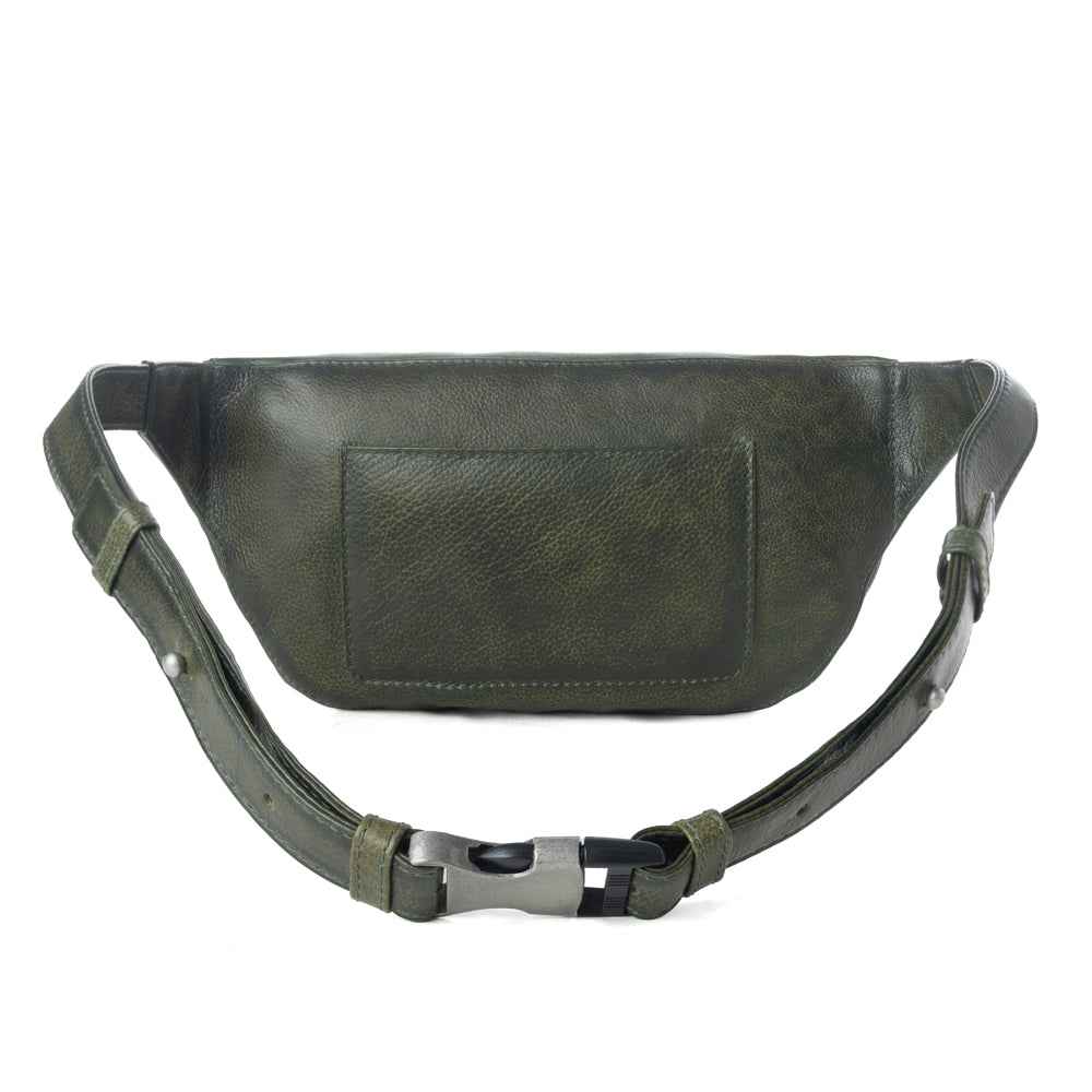 Myra Zidana Amarillo Handstitched Veg Tanned Leather Fanny Pack in Saddle Moss