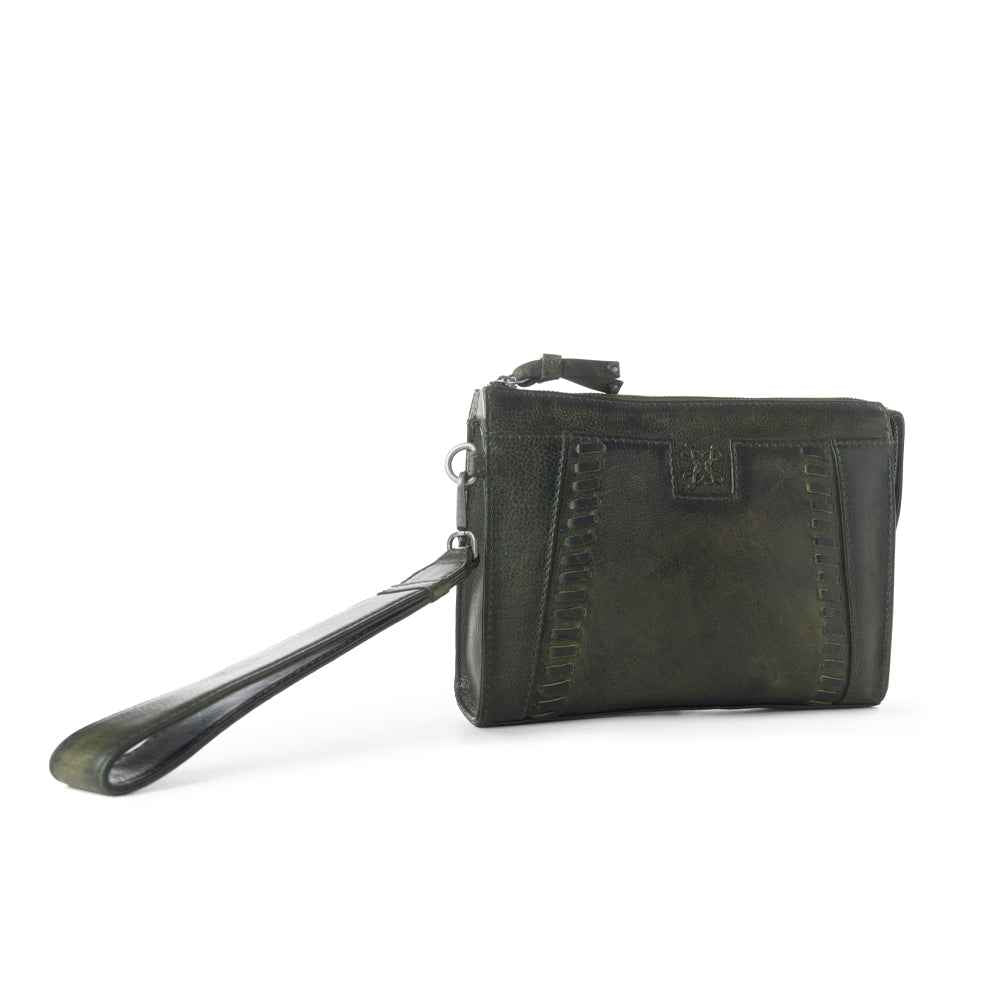 Myra Zidana Bandera Ridge Veg Tanned Leather Wristlet in Desert Pine
