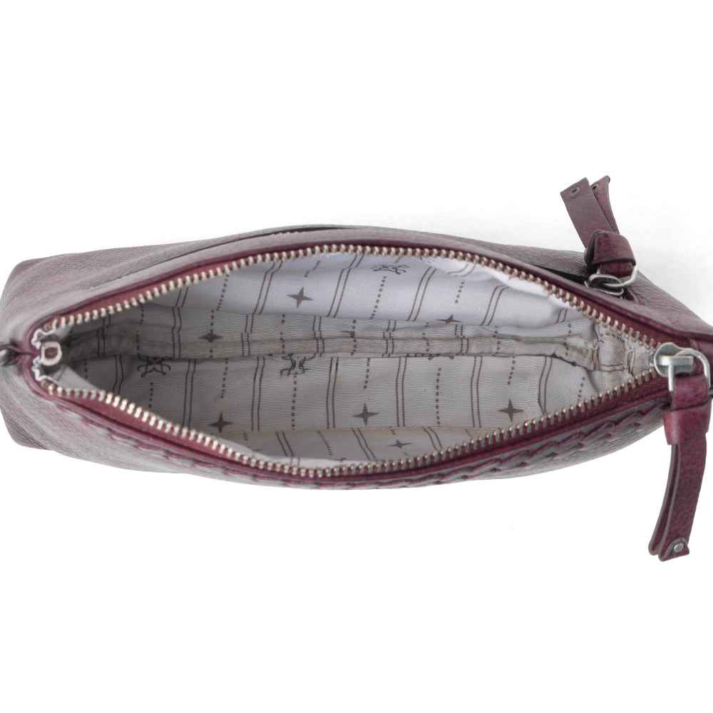 Myra Zidana Ethel Mini Veg Tanned Leather Wristlet in Rosa Maroon