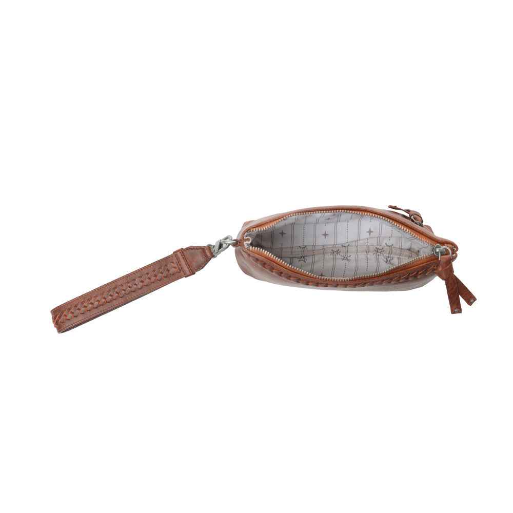 Myra Zidana Ethel Mini Veg Tanned Leather Wristlet in Redwood