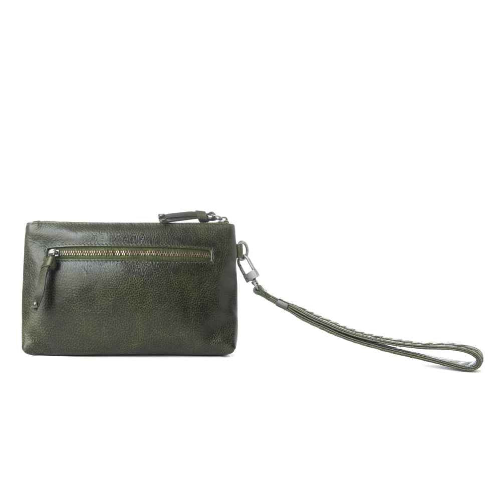 Myra Zidana Ethel Mini Veg Tanned Leather Wristlet in Ashen Sage