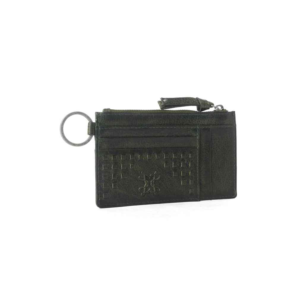 Myra Zidana Vino Braided Veg Tanned Leather Wallet in Moss Noir