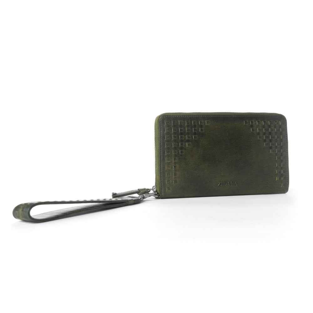 Myra Zidana Elko Braided Veg Tanned Leather Wallet in Obsidian Green