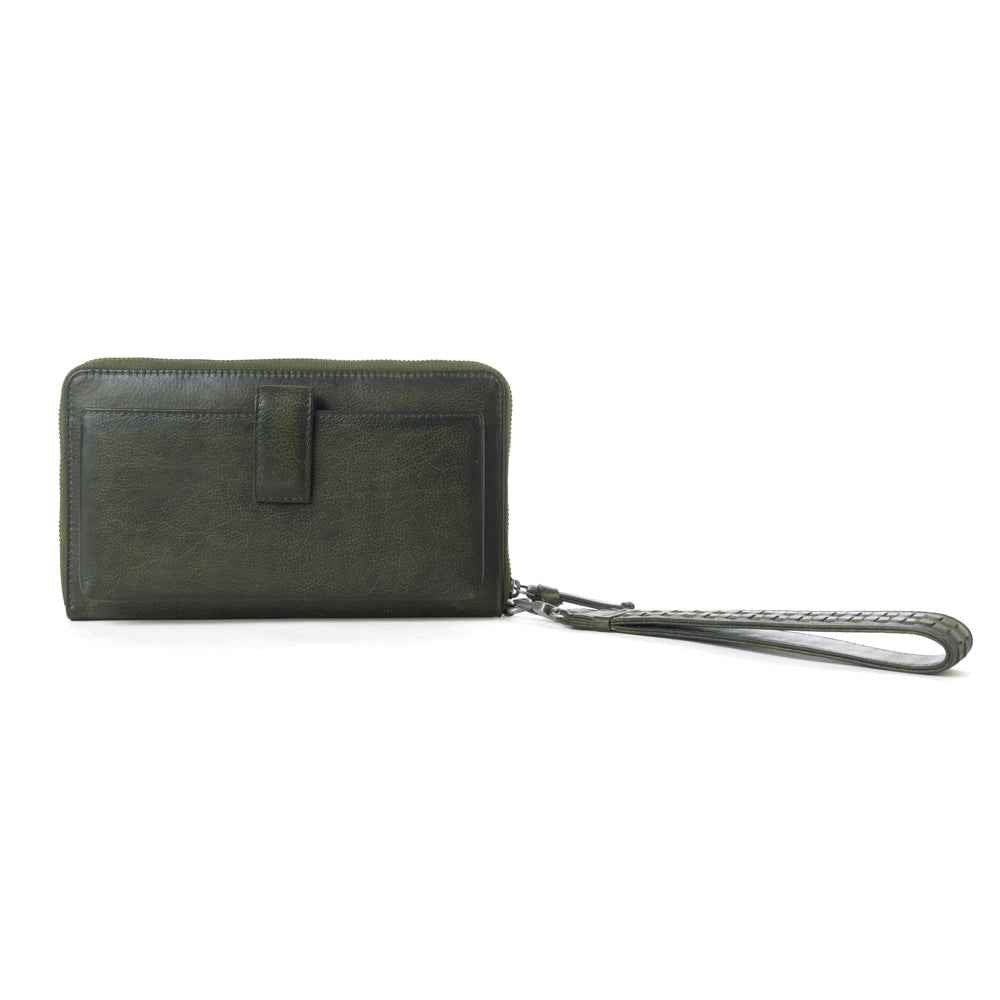 Myra Zidana Elko Braided Veg Tanned Leather Wallet in Obsidian Green