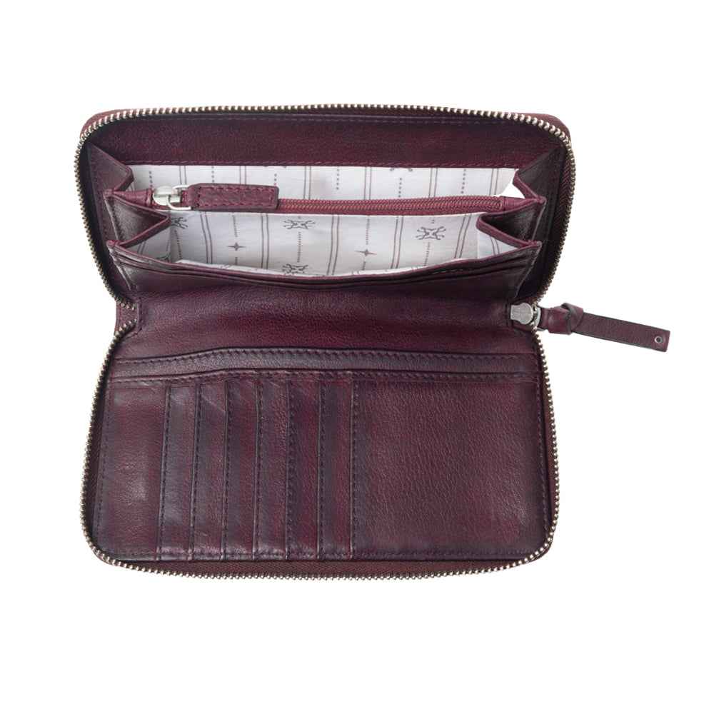Myra Zidana Astra Studded Veg Tanned Leather Wallet in Mulberry Dusk