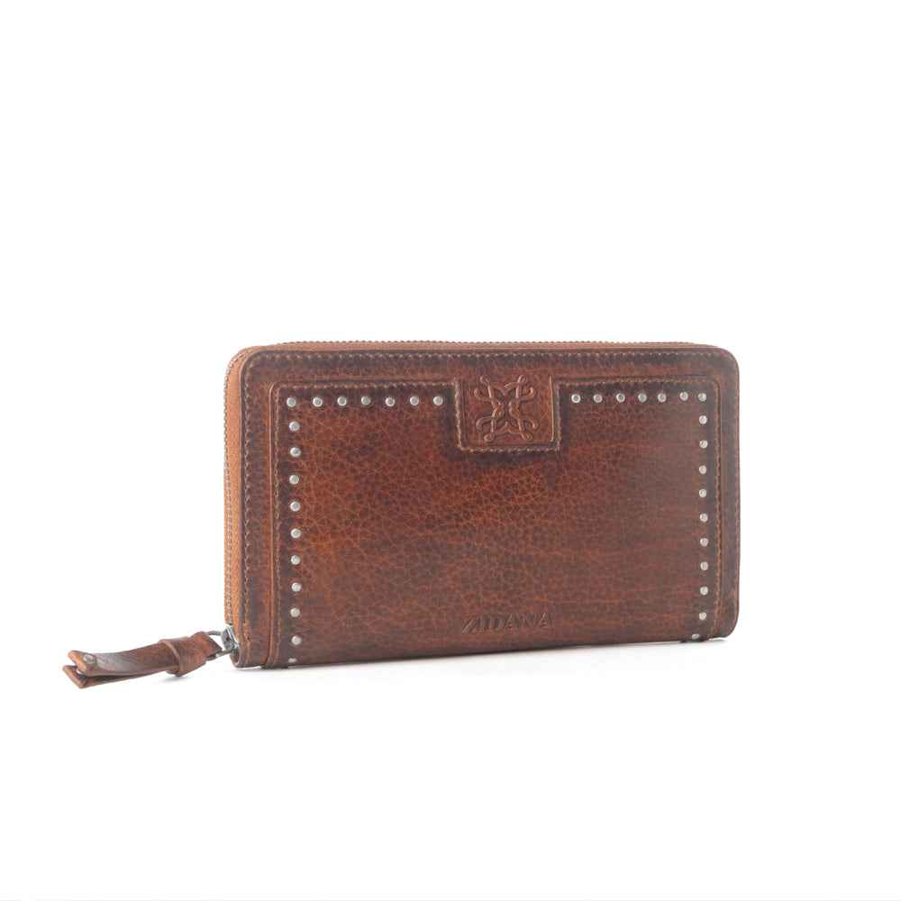 Myra Zidana Astra Studded Veg Tanned Leather Wallet in Ember Red