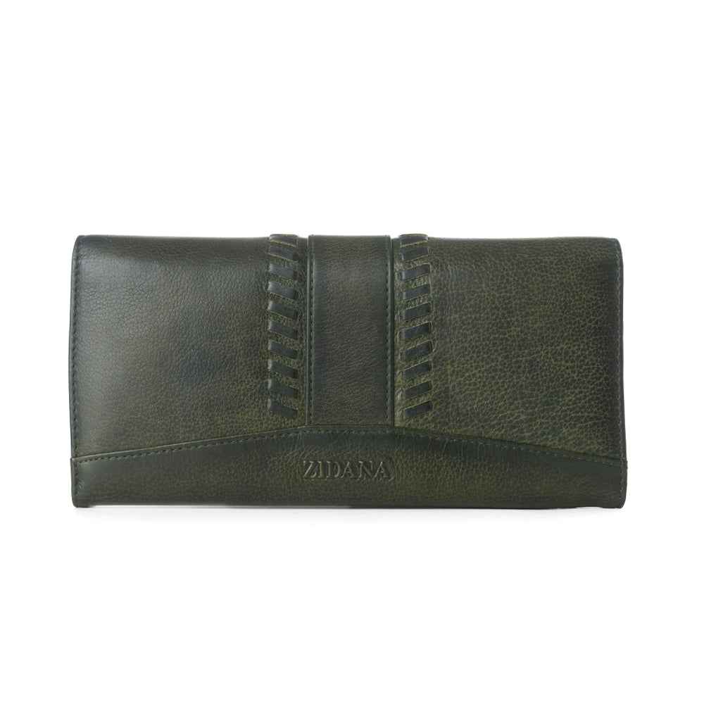 Myra Zidana Santa Fe Woven Veg Tanned Leather Wallet in Luna Green