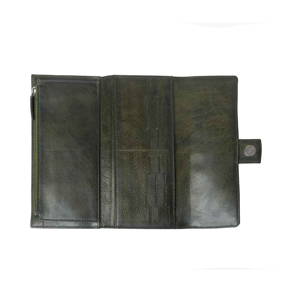 Myra Zidana Santa Fe Woven Veg Tanned Leather Wallet in Luna Green