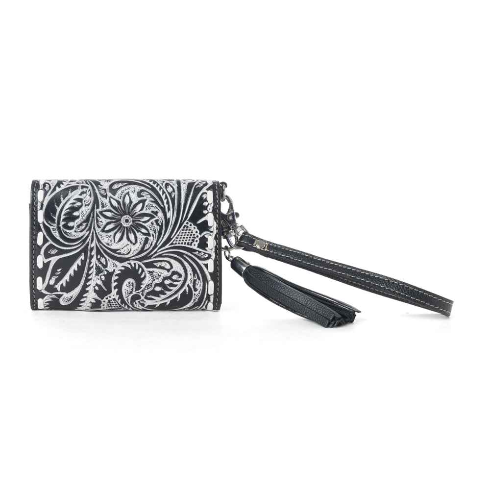 Myra Elise Handtooled Leather Wallet in Dark Mist