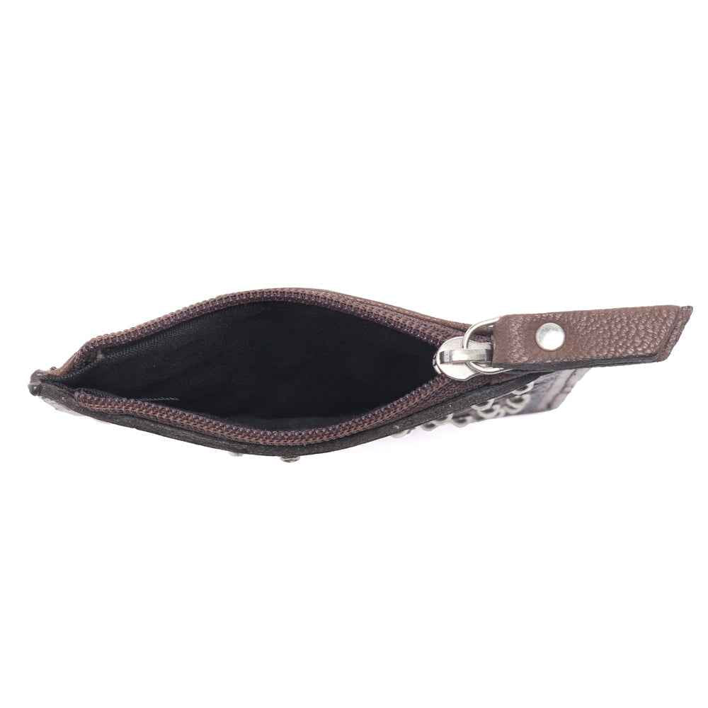 Myra Briar Creek Handtooled Leather Credit Card Holder in Heritage Brown