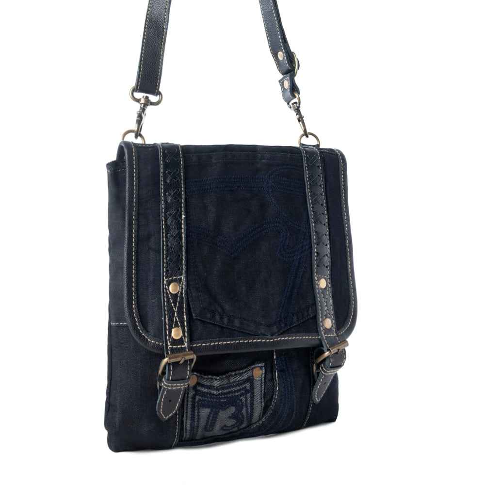Myra Dustrider upcycled canvas vintage style Concealed-Carry bag for Women in black with leather detail