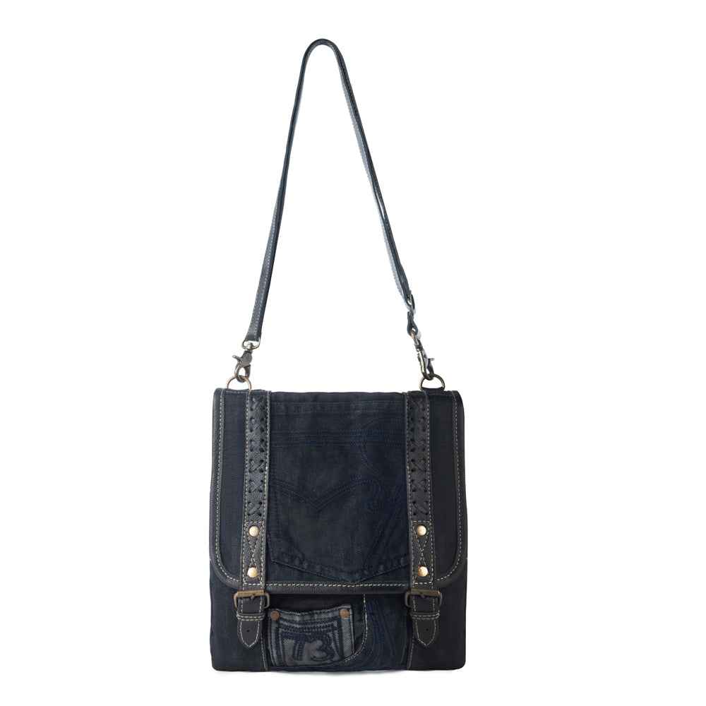 Myra Dustrider upcycled canvas vintage style Concealed-Carry bag for Women in black with leather detail
