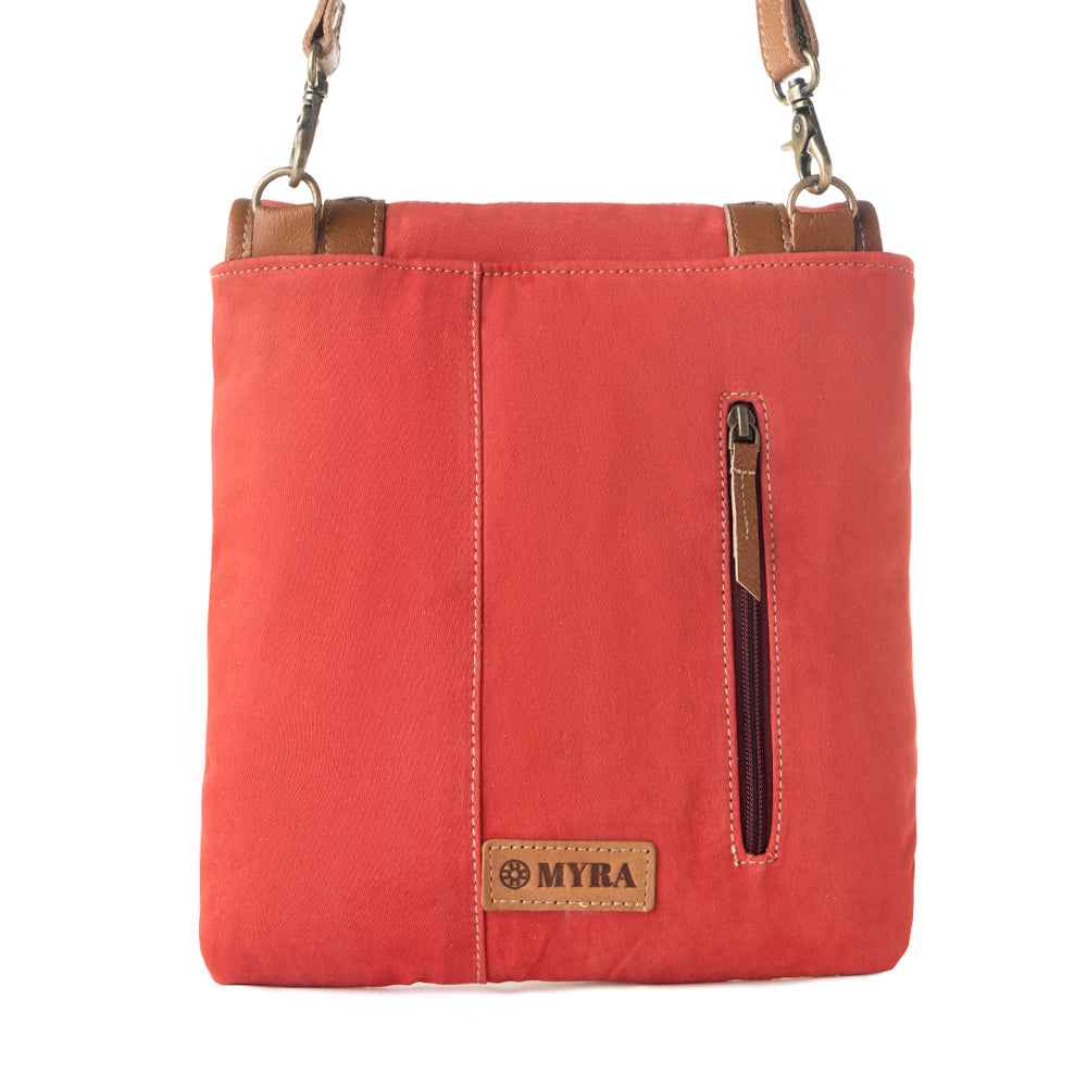 Myra Dustrider upcycled canvas vintage style Concealed-Carry bag for Women in red with leather detail