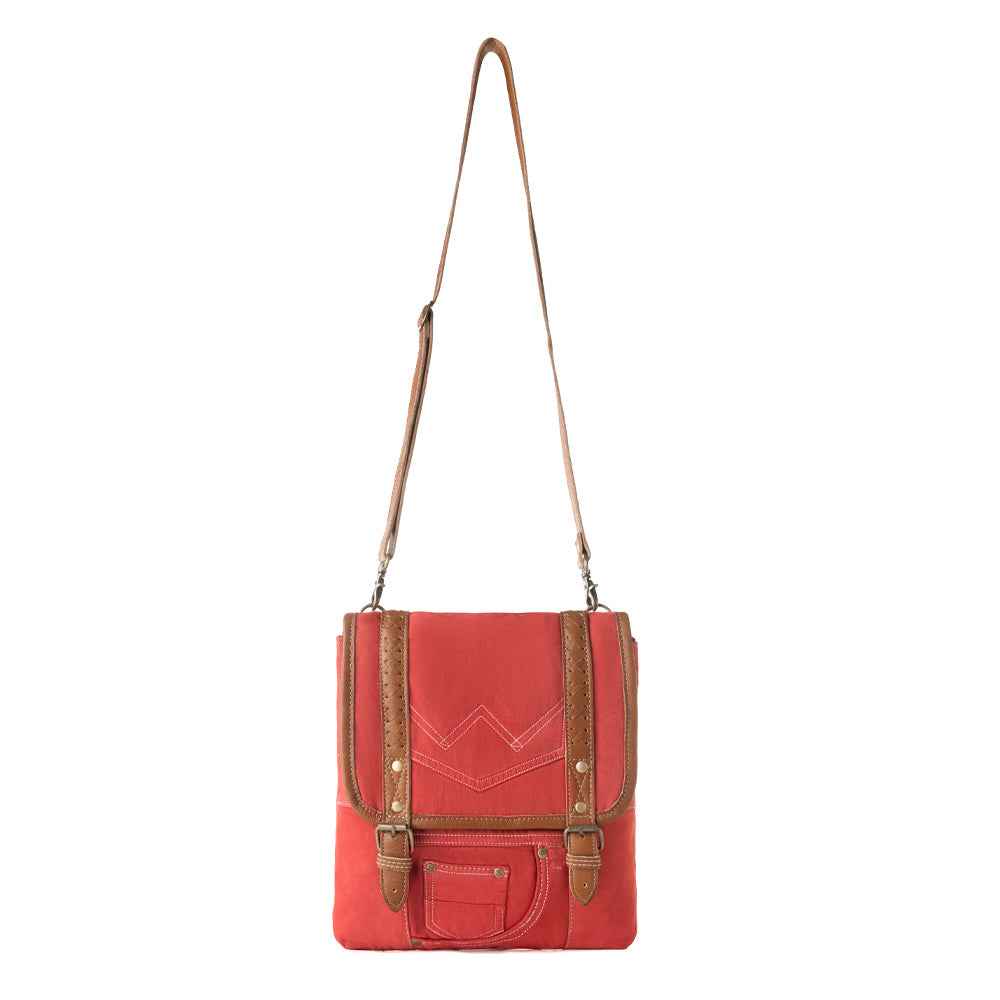 Myra Dustrider upcycled canvas vintage style Concealed-Carry bag for Women in red with leather detail