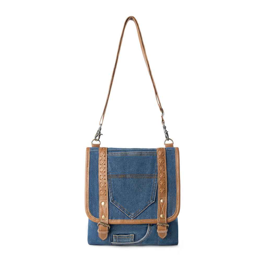 Myra Dustrider upcycled canvas vintage style Concealed-Carry bag for Women in denim blue with leather