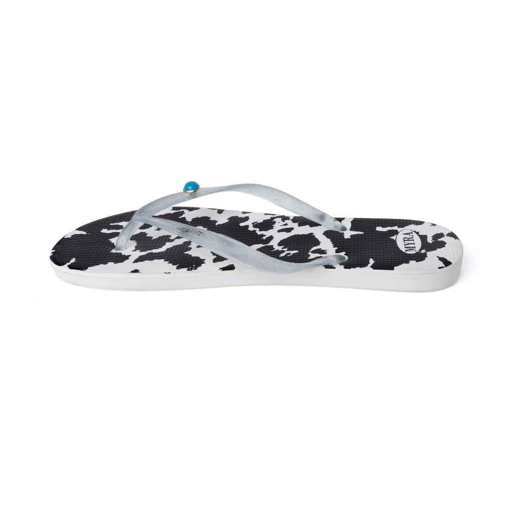 Myra Shadow Ranch Cowhide Slippers in Stormhorn Black