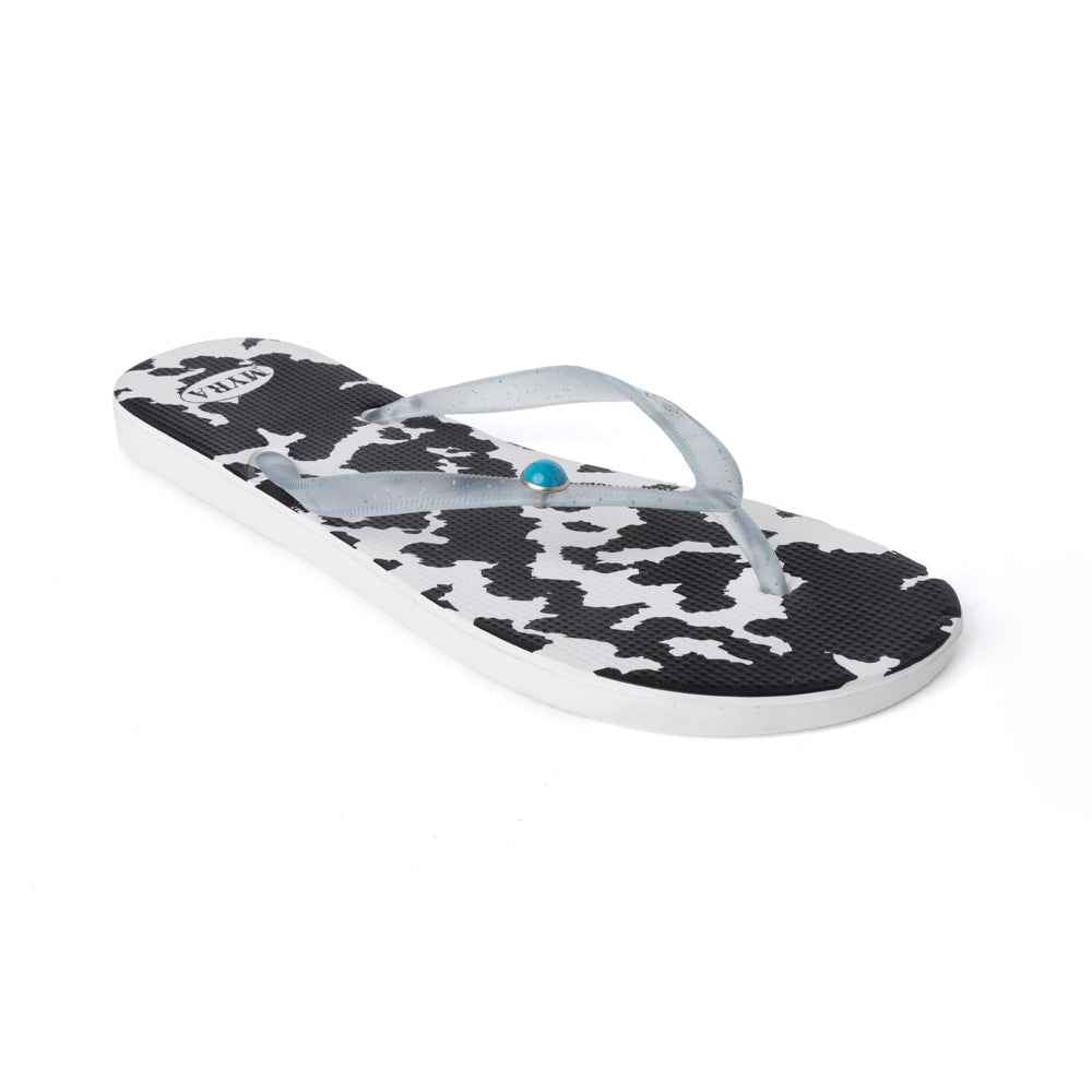 Myra Shadow Ranch Cowhide Slippers in Stormhorn Black