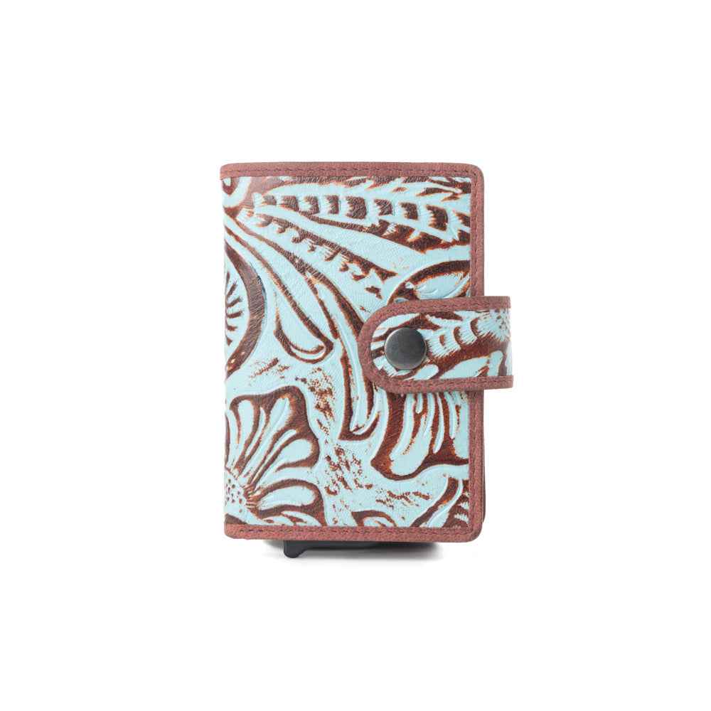 Myra Palamino Bloom Leather Credit Card Holder in Canyon Teal