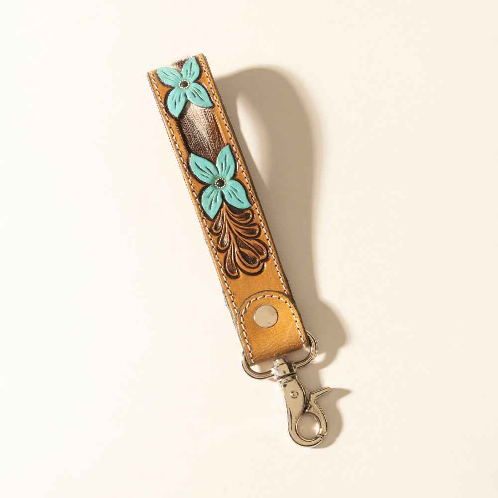 Myra Painted Prairie Handtooled Leather Keyfob in Desert Lace