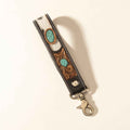 Myra Tallin Bloom Handtooled Leather Keyfob in Saddle Sky