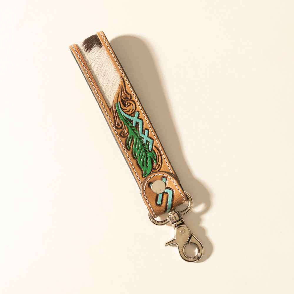 Myra Soaring Bloom Handtooled Leather Keyfob in Dakota Teal