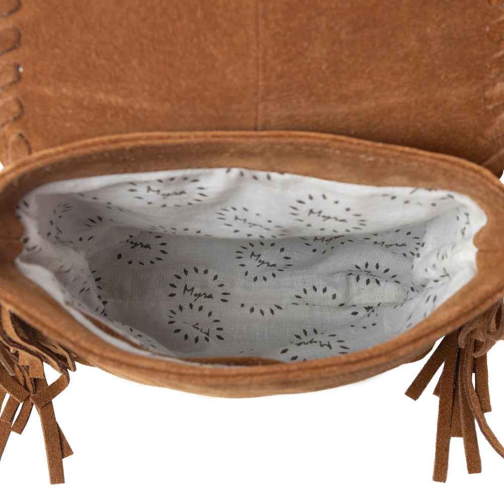 Myra Prairie Drift Fringed Leather Bag in Rodeo Bronze with Concho Accent