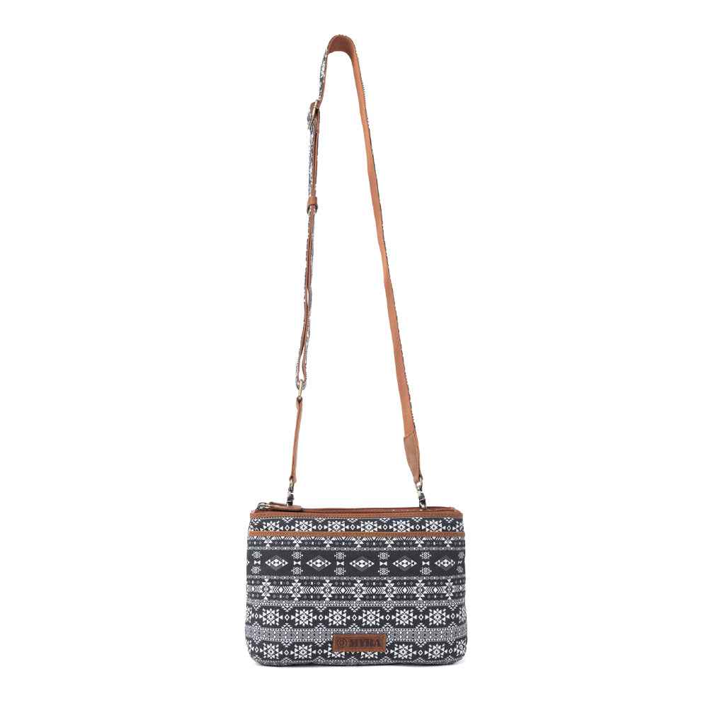 Myra Tribal Hollow Cotton & Leather Crossbody Bag in Midnight Onyx