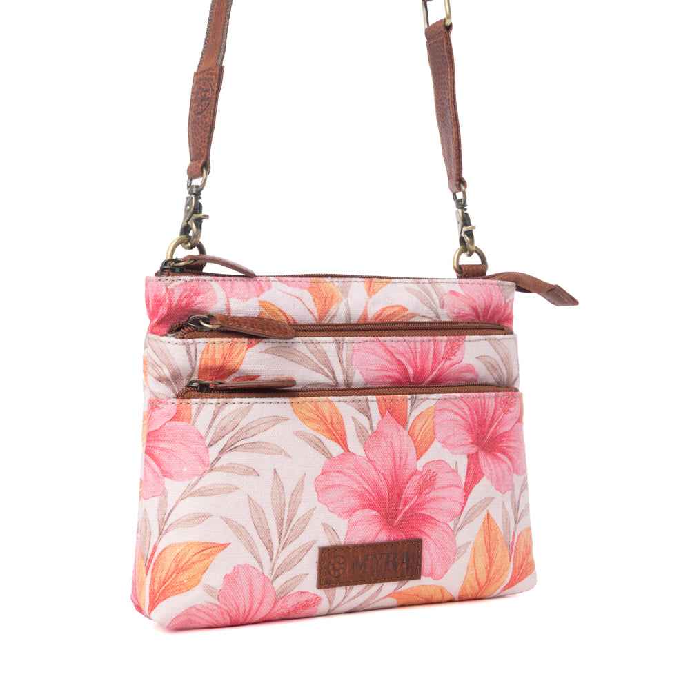 Myra Maple Ridge Cotton & Leather Crossbody Bag in Rose Petal