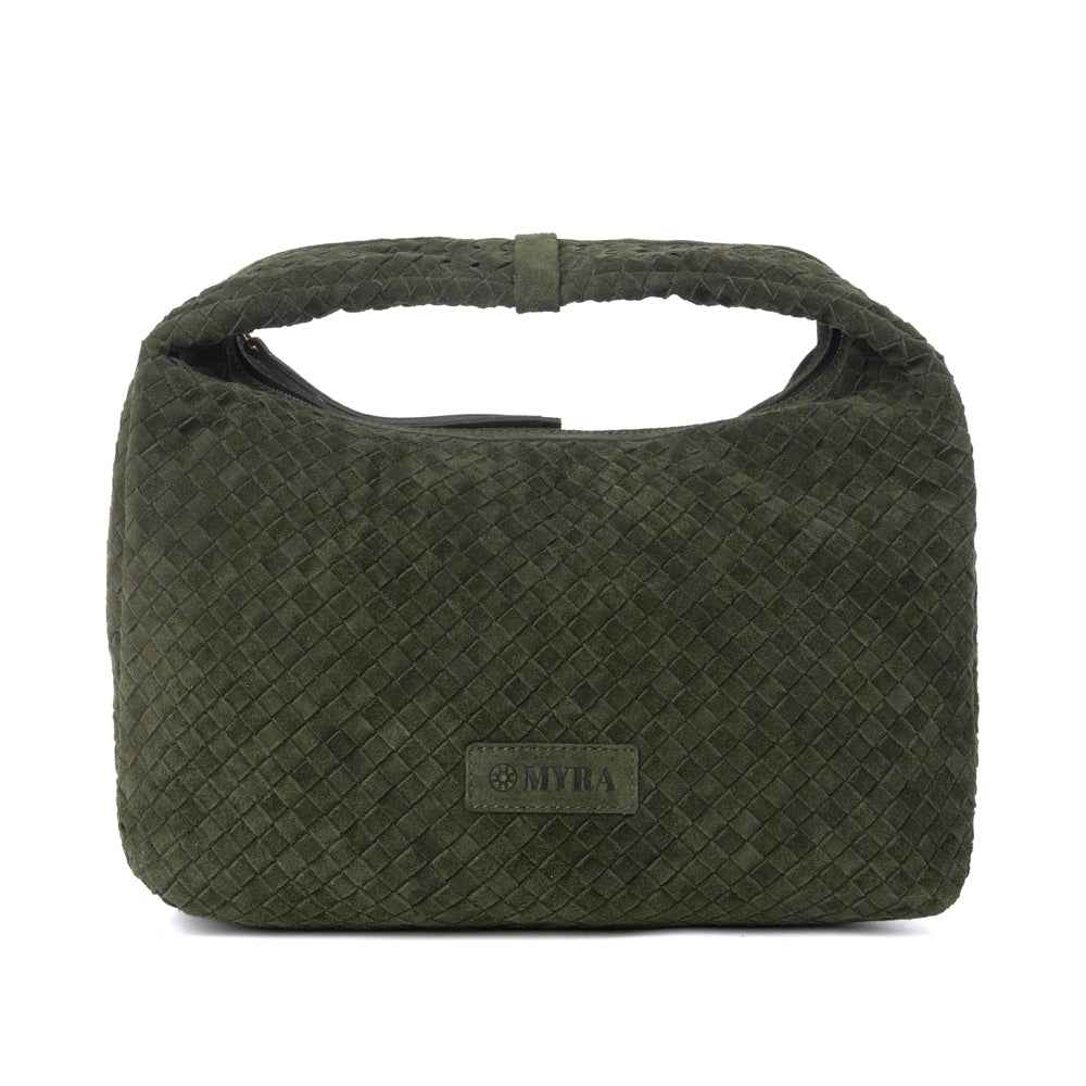 Myra Saddle Weave Genuine Suede Leather Bag in Olive Moss