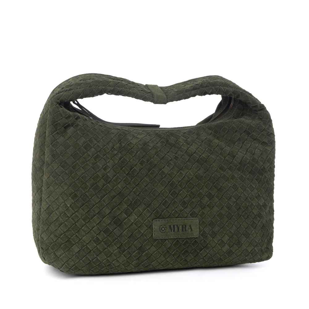 Myra Saddle Weave Genuine Suede Leather Bag in Olive Moss