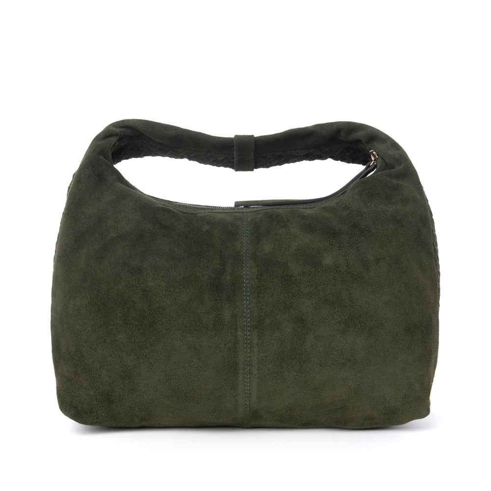 Myra Saddle Weave Genuine Suede Leather Bag in Olive Moss