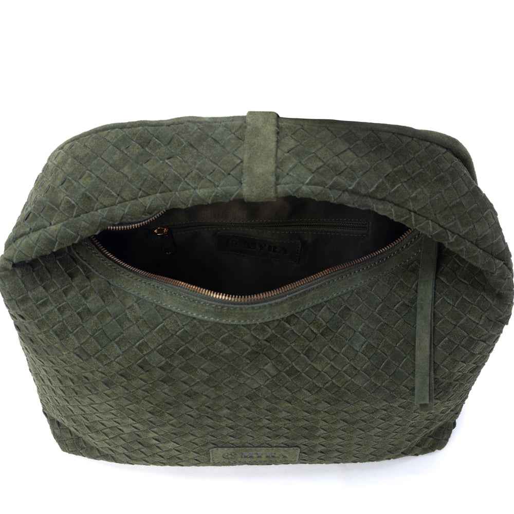 Myra Saddle Weave Genuine Suede Leather Bag in Olive Moss